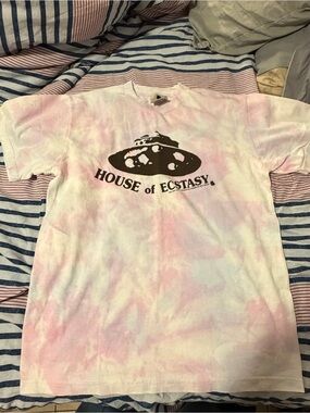 Real Bad Man House of Ecstasy Graphic Tie-Dye Tee - Pink & White